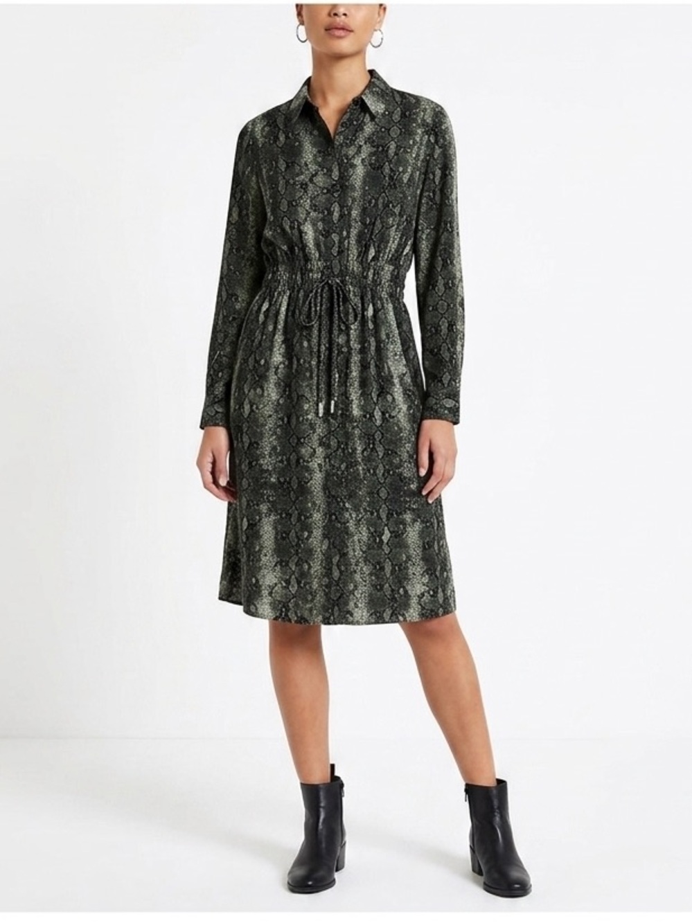 Alex Marie Black and Green Snakeskin Midi Dress